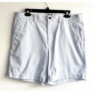 J.Crew Mens Bermuda Seersucker Blue and White Stripped Shorts 35 x 7" Inseam